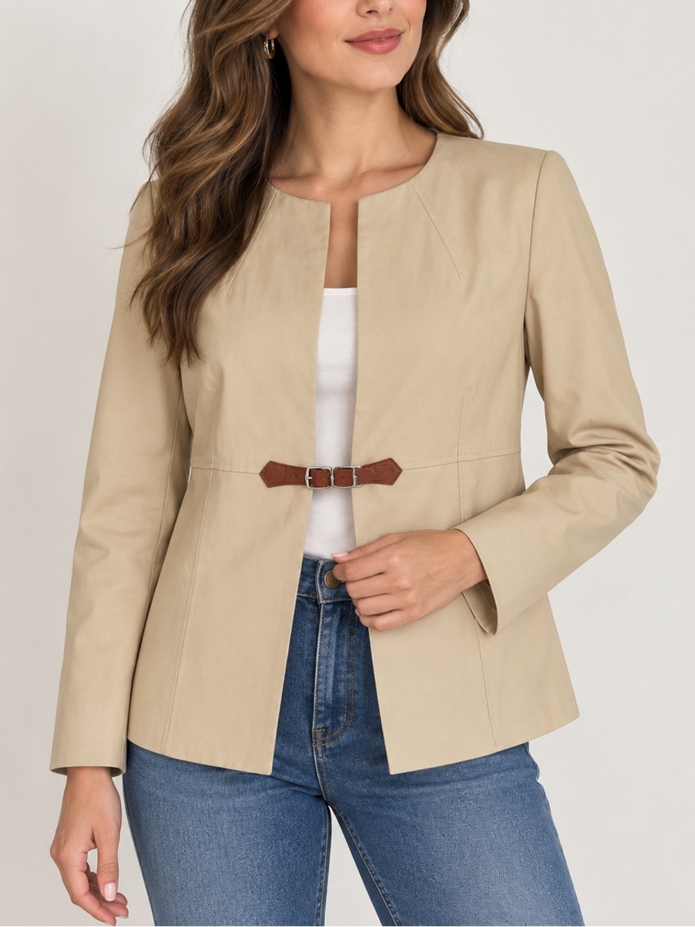 Doncaster Cream Jacket with Brown Leather Buckle